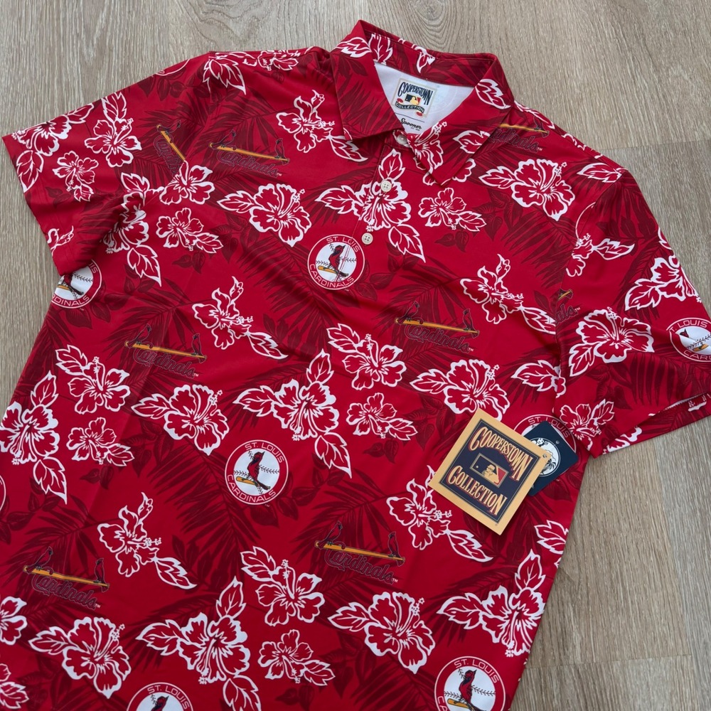 Reyn Spooner St Louis Cardinals MLB Polo 
Mens Medium Red Floral Cooperstown NWT